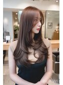 ロングレイヤーカットブリーチなしダブルカラーブラウンカラー