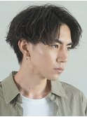 大分シャドウパーマメンズカットラウンドマッシュセンターパート