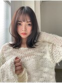 ショートボブ黒髪ナチュラルボブインナーカラー韓国前髪あり40代