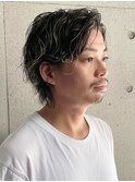 ウルフカット糸ハイライトニュアンスパーマ