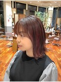 くびれボブ×赤インナー　大人可愛いヘア