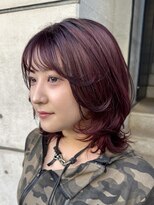 ナループロアポンテ(Nalu pu loa PONTE)&nbsp;ミディアムレイヤーブリーチなしダブルカラーカシスレッド赤髪