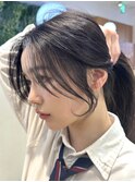 美髪カールブルーブラック韓国レイヤーロングセミディ顔周り前髪