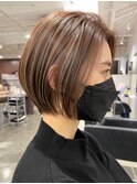 表参道髪質改善白髪ぼかしハイライトショートボブグレージュ40代