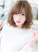 ことりベージュ斜めバングくせ毛風大人ボブc5上尾20代30代40代