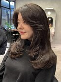 ミディアムヘア　レイヤーカット　かきあげヘア