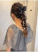 ヘアセット　編みおろしアレンジ　お呼ばれヘア