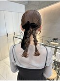 ヘアセット/ヘアアレンジ/タイト/ツイン/ベロア/リボン/結婚式