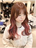 ハッシュレイヤー風くびれレイヤー×インナーカラーピンクレッド