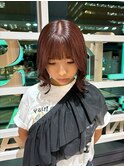 ピンクブラウン×くびれボブ