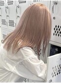 ピンクベージュ 切りっぱなしミディアム 髪質改善 ケアブリーチ