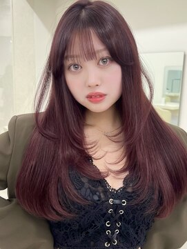 アイトーキョーエス 渋谷(AI TOKYO S) ブリーチなしダブルカラーチェリーレッドロングレイヤー顔まわり