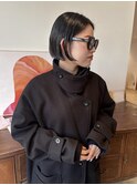 ボブ　ダークカラー　ぷつっとボブ　モード　ワンレンボブ
