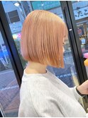 【伊勢】ぱつっとボブ/セクションカラー/ピンクベージュ