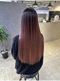 contrast long balayage_dark ash×cherry pink_