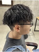 メンズ/アップバング/ツーブロックマッシュ/束感ショート波巻き