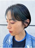 ハイライト/デザインカラー/ターコイズブルー/大人ショートボブ