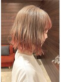 切りっぱなしボブ×ミルクティーカラー裾ピンク★中村大輔