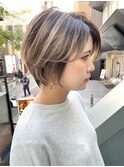 NUDE30代40代白髪ぼかしハイライト脱白髪染め大人ショートボブ