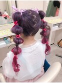 ツインテール・リボンヘア・ピンクカラー・ハイトーンカラー