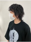 メンズミディアムウルフパーマ
