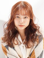 トレヘアー 京都 烏丸(tRe hair)&nbsp;ラフ巻きニュアンスウェーブ　アプリコットオレンジ