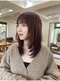 ミディアム小顔前髪イメチェンワンレン黒髪