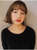 前髪パーマ　大人かわいいふんわり外ハネボブ毛先パーマ