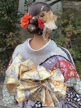 ナカオコアフュール(NAKAO COIFFURE) 成人式ヘアセット　タイトアレンジ　お団子　金箔　着物