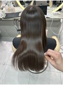 ★丸型逆三角ホワイトグレージュデジタルパーマチェリーブラウン
