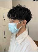 ニュアンスメンズパーマ黒髪マッシュツーブロック