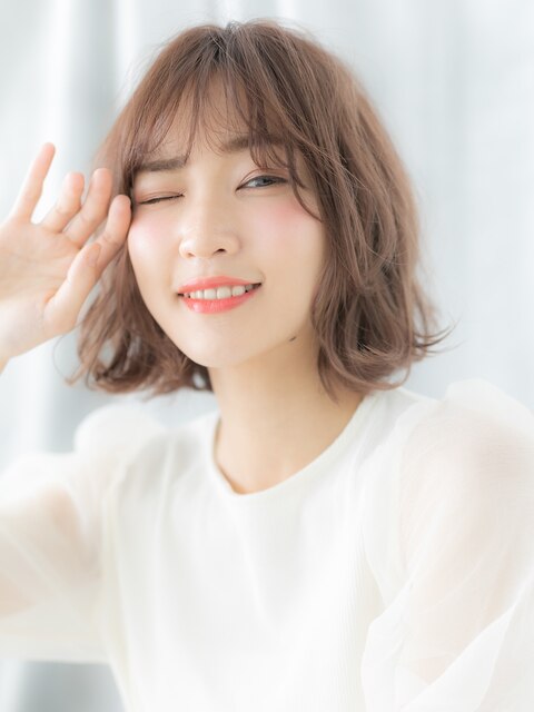 大人かわいい透明感ことりベージュニュアンスボブｊ古河20代30代