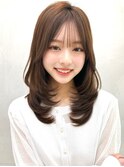 20代30代40代◎前髪パーマ韓国風巻きくすみベージュお団子ヘア