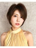 ワンホンレイヤーダークブルー ミルクティーブロンド長めバング