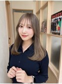 小顔薄めバンググレージュレイヤーロング前髪パーマ黒髪