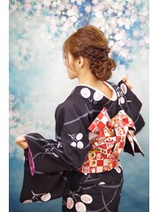 【お着物レンタル】小江戸川越お散歩の編み込みシニヨンスタイル