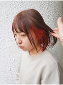 前下がりミニボブ×インナーレッド