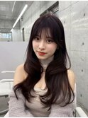 透明感カラーくびれヘアレイヤーカット前髪顔周りカット韓国ヘア
