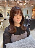 黒髪レイヤーロンググレーベージュ前髪パーマ【韓国ヘア鈴木颯】