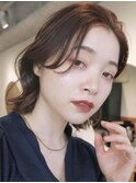 顔周りレイヤーカットグレージュカラーくびれボブショートカット