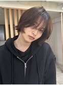 =メンズボブ/ダークアッシュ/ニュアンスパーマ／メンズウルフ