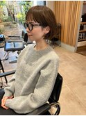 透明感ベージュカラー内巻きワンレン耳掛けボブ20代30代40代