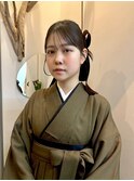 薬院　顔まわりレイヤーカット　ヘアセット　ブリーチなしカラー
