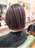 ぱつっとボブ×ピンクグレージュ