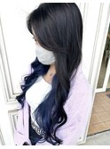 インナーカラー/ネイビーブルー/ブルーブラック/巻き髪/10代