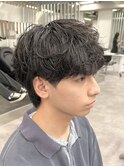 原宿ルーズパーマメンズカットセンターパートウルフツーブロック