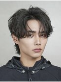渋谷フェザーショートメンズマッシュウルフセンターパートカット