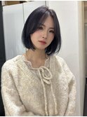 前髪長めパッとボブ　ラベンダーカラー　博多美容室