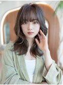 大人かわいい前髪セシルカットココアブラウンフリンジウェーブ