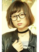 【favori  自由ケ丘】眼鏡に似合うアッシュグレー×ショートボブ